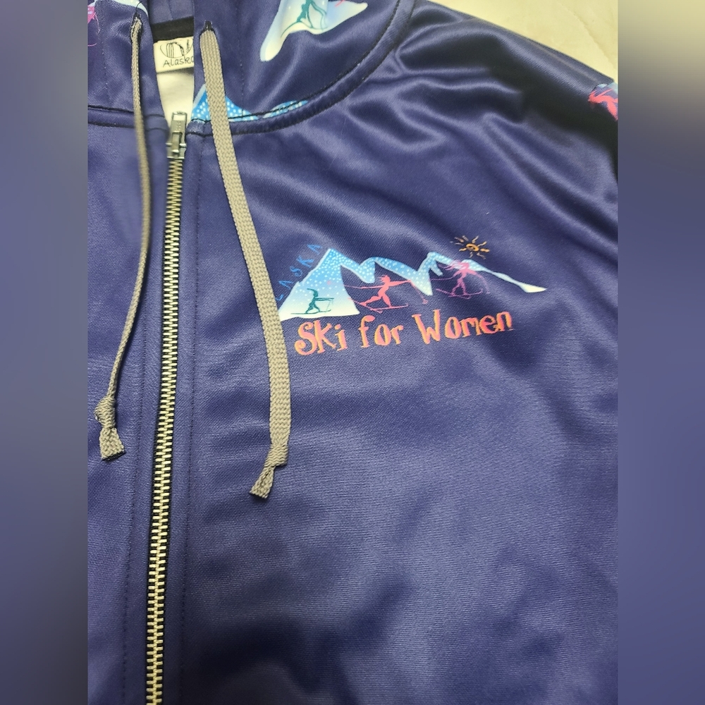 Women's Ski For Women Blue and Multicolor Zip Hoodie, Medium, Made In USA - Picture 6 of 9